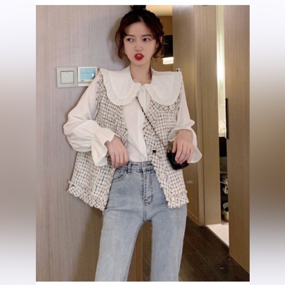 TWEED ROUND NECKLINE SOLID RAW HEM
BUTTON JACKET VEST - Picture 6 of 6